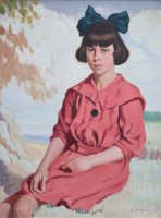 Lot 510 - Pierre Adolphe Valette, Portrait of a seated girl, oil.