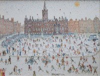 Lot 515 - Derek Davenport, Whit Walks, Albert Square, Manchester 1950's, oil.