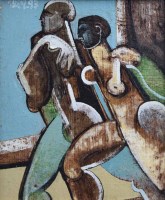 Lot 525 - Geoffrey Key, Window Figures, oil.