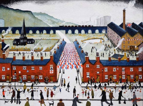 Lot 527 - John Hanley, The Street Party, oil.