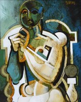 Lot 536 - Geoffrey Key, Seated Figure, oil.