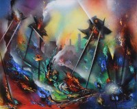Lot 542 - David Wilde, War of the Worlds, Defeat of the Martians, acrylic.