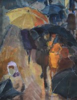 Lot 545 - Isobel M. Barber, A Rainy Day in Manchester, oil.
