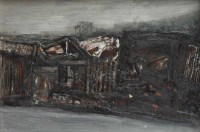 Lot 547 - Jack Simcock, Buildings in a rural landscape, oil.