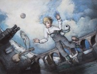 Lot 570 - Bohuslav Barlow, Tom Over the Viaduct, mixed media.