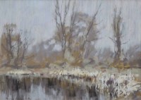 Lot 577 - James Longueville, Winter Pool, pastel.