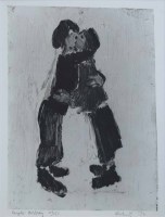 Lot 596 - Harold Riley, Couple Kissing, signed lithograph.