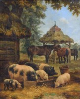 Lot 611 - Style of J.F. Herring Snr., Farmyard scene, oil.