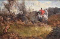 Lot 617 - English School, 19th century, Hunting scene with huntsman and fox, oil