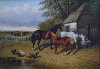 Lot 629 - Follower of J.F. Herring Jnr., Farmyard scene, oil.