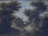 Lot 631 - Attributed to Patrick Nasmyth, Woodland scene with figure and cottage, oil on panel.