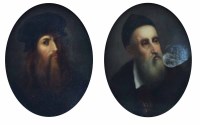 Lot 632 - Continental School, 19th century, Male portraits, after the originals by Leonardo da Vinci and Titian, oil (2).