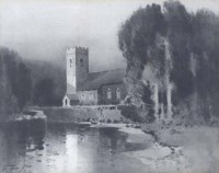Lot 641 - Arthur Tucker, Grasmere Church, ink wash.