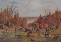 Lot 643 - Thomas Ivester Lloyd, Huntsman and hounds in a rural setting, watercolour.