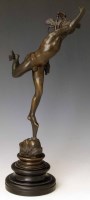 Lot 661 - Small bronze figure of Mercury on marble plinth