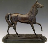 Lot 663 - After Mene, Standing horse on marble plinth.