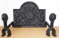 Lot 687 - Large cast iron fire back with Royal crest