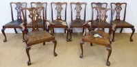 Lot 706 - Set of eight Edwardian mahogany framed Chippendale design dining chairs