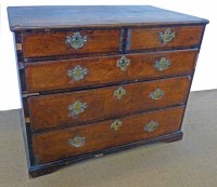 Lot 761 - Mid 18th century walnut chest of two short and three long graduated drawers