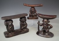 Lot 29 - Three headrests carved in Chokwe, Luba and Hemba