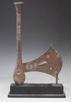 Lot 57 - Songye ceremonial bronze axe, 41.5cm high     All