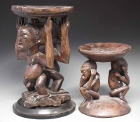 Lot 94 - Luba / Hemba janus figure caryatid stool and one