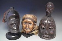 Lot 96 - Pende mask, Chokwe mask and one other helmet