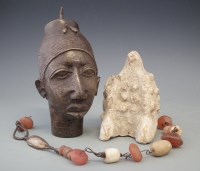 Lot 103 - Bronze Benin style bust, a terracotta figure and