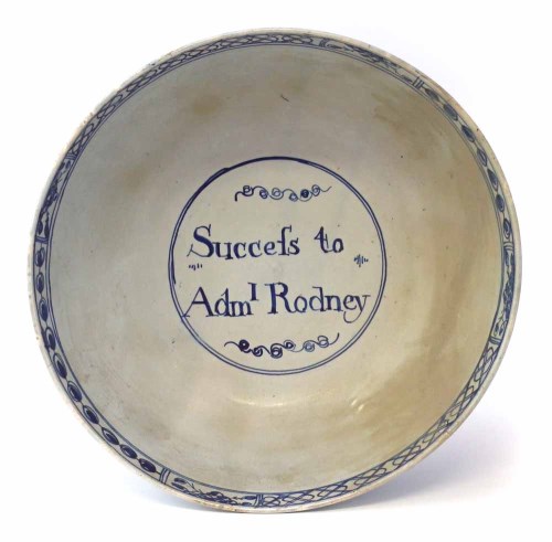 Lot 70 - Pearlware Admiral Rodney bowl circa 1782, the