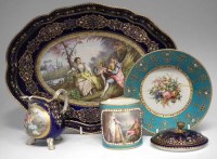 Lot 83 - Sevres tray, coffee can and saucer and jug.
