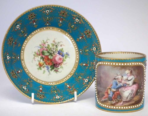 Lot 84 - Sevres coffee can and saucer.