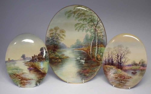 Lot 98 - Three oval plaques signed Hughes