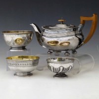 Lot 197 - Mappin & Webb silver teapot, two Victorian bowls