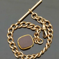 Lot 221 - Bloodstone gold watch chain