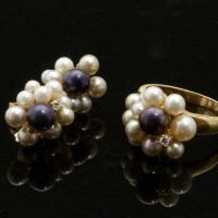 Lot 245 - 585 gold pearl and diamond ring and earrings