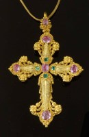 Lot 252 - Emerald and pink tourmaline gold pendant in the