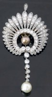 Lot 255 - Fan shaped brooch set with diamonds and a brown
