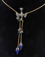 Lot 257 - Diamond and enamel dove and insect necklace
