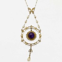 Lot 265 - Antique amethyst, diamond, pearl necklace