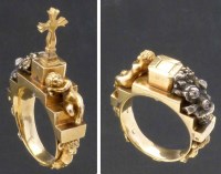 Lot 270 - Unmarked gold, silver, diamond devotional ring, 18/19th century