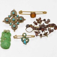 Lot 272 - Victorian garnet brooch; two turquoise brooches
