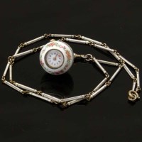 Lot 280 - Enamelled silver pendant ball watch on chain