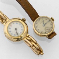 Lot 289 - Swiss 15ct gold wristwatch, 1910; 9ct Swiss