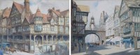 Lot 360 - Ronald Lampitt, Chester Rows and Eastgate and Eastgate Clock, Chester, watercolour (2).