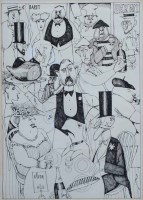Lot 367 - Willie Rushton, Restaurant interior with various figures, pen and ink.