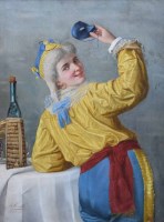 Lot 388 - A. Costa, 19th century, Portrait of a standing girl dressed for a masked ball, oil.