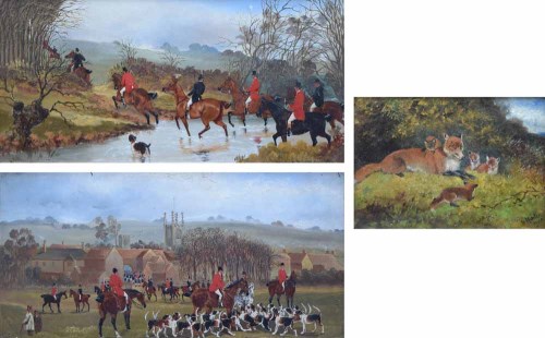 Lot 390 - Sylvester Martin, Two hunting scenes and another depicting foxes, oil (3).