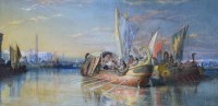 Lot 424 - J.E. Buckley, Cleopatra's boat and others sailing on the Nile, watercolour.