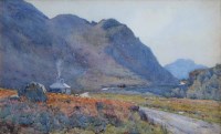 Lot 429 - Willie Stephenson, Rural landscape with cottage, watercolour.