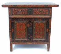 Lot 478 - Early 20th century Chinese red lacquered side cabinet